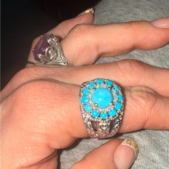 Turquoise “sleeping beauty” and 925 Silver large Floral Ring 9 - Picture 10 of 14
